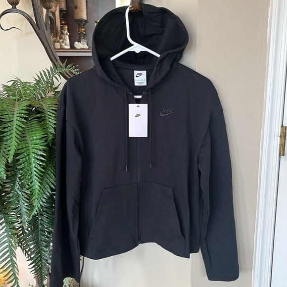 Brand New Nike Black Hoodie Zip Up Cotton Sweatshirt Embroidered Logo Workout - Picture 3 of 15